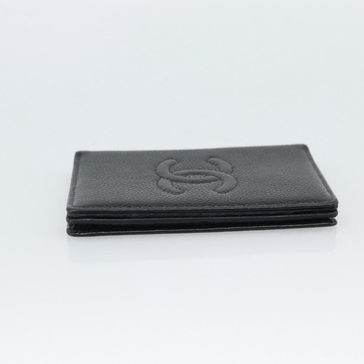 CHANEL Card Case Caviar Skin Black CC Auth 188321M