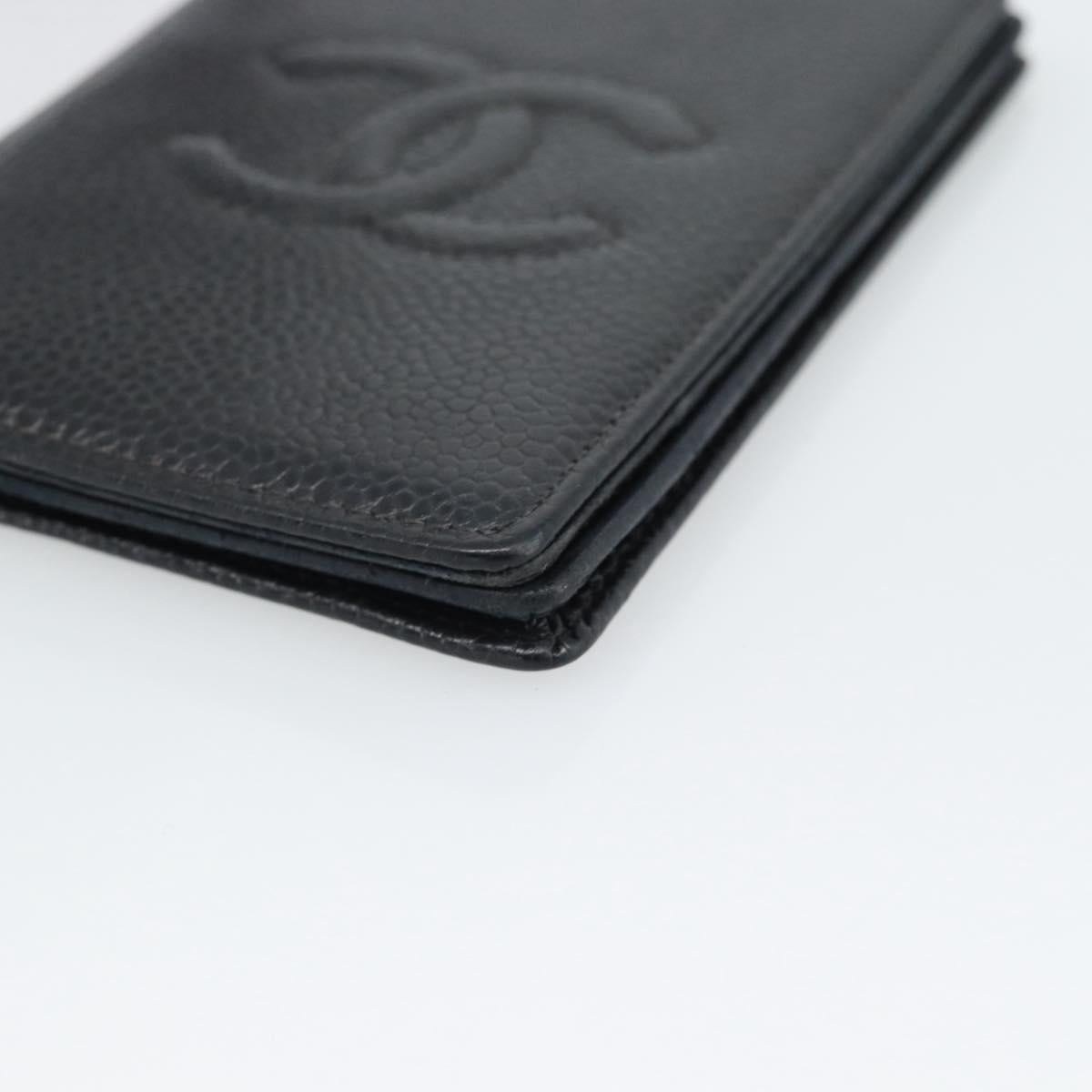 CHANEL Card Case Caviar Skin Black CC Auth 188321M