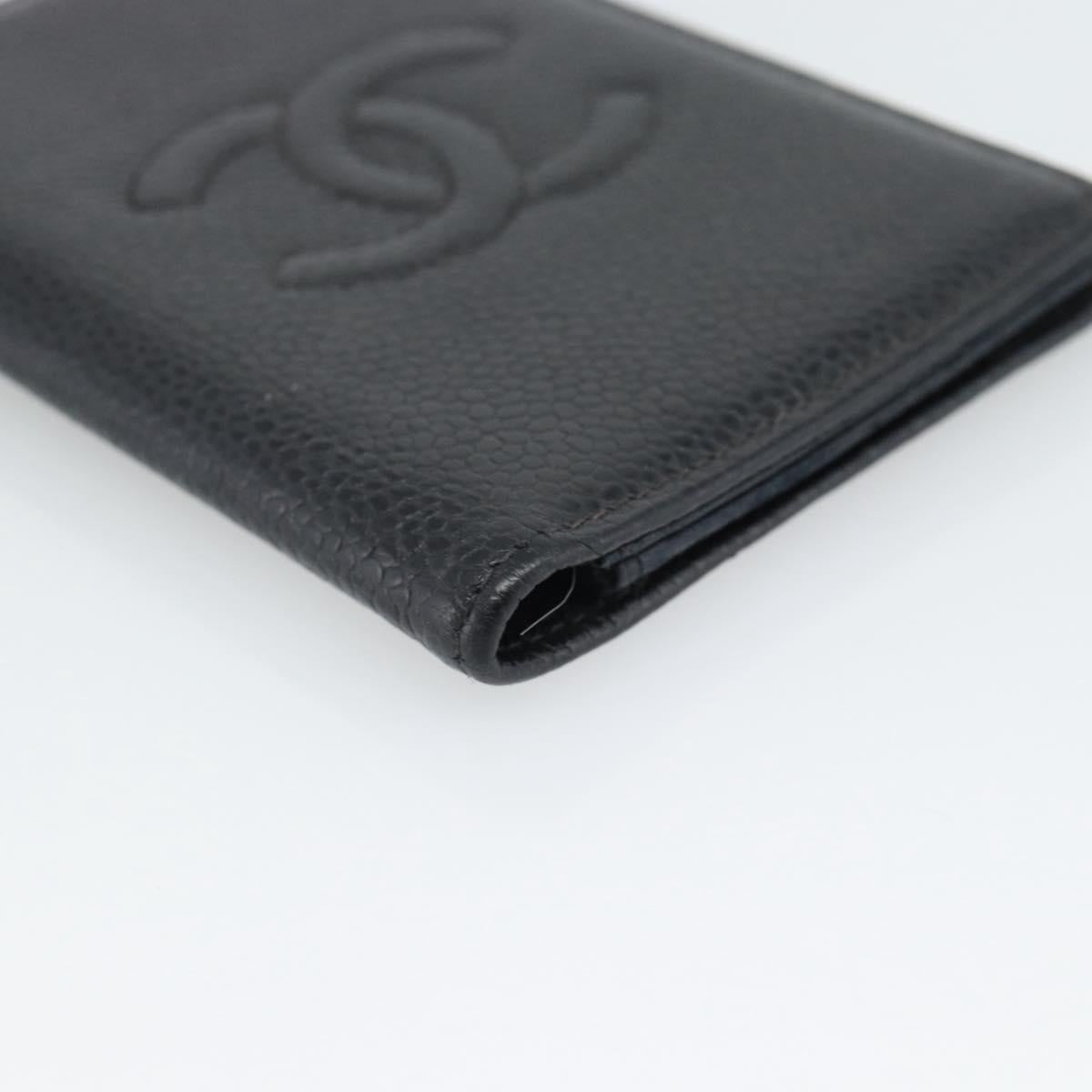 CHANEL Card Case Caviar Skin Black CC Auth 188321M