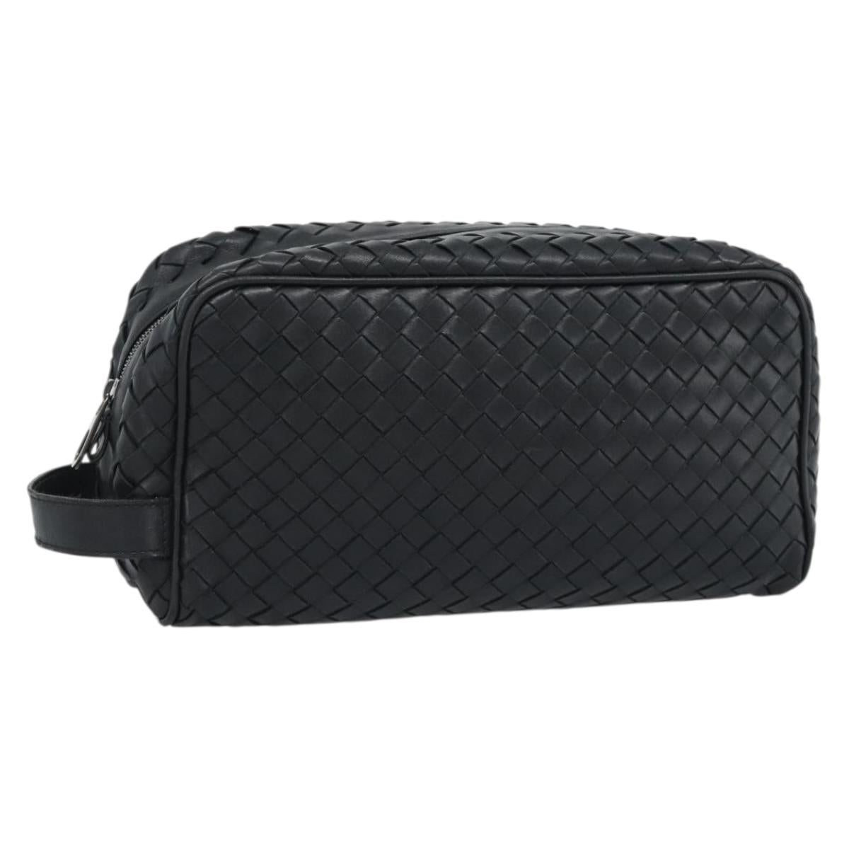BOTTEGA VENETA INTRECCIATO Clutch Bag Leather Black Auth 188323A