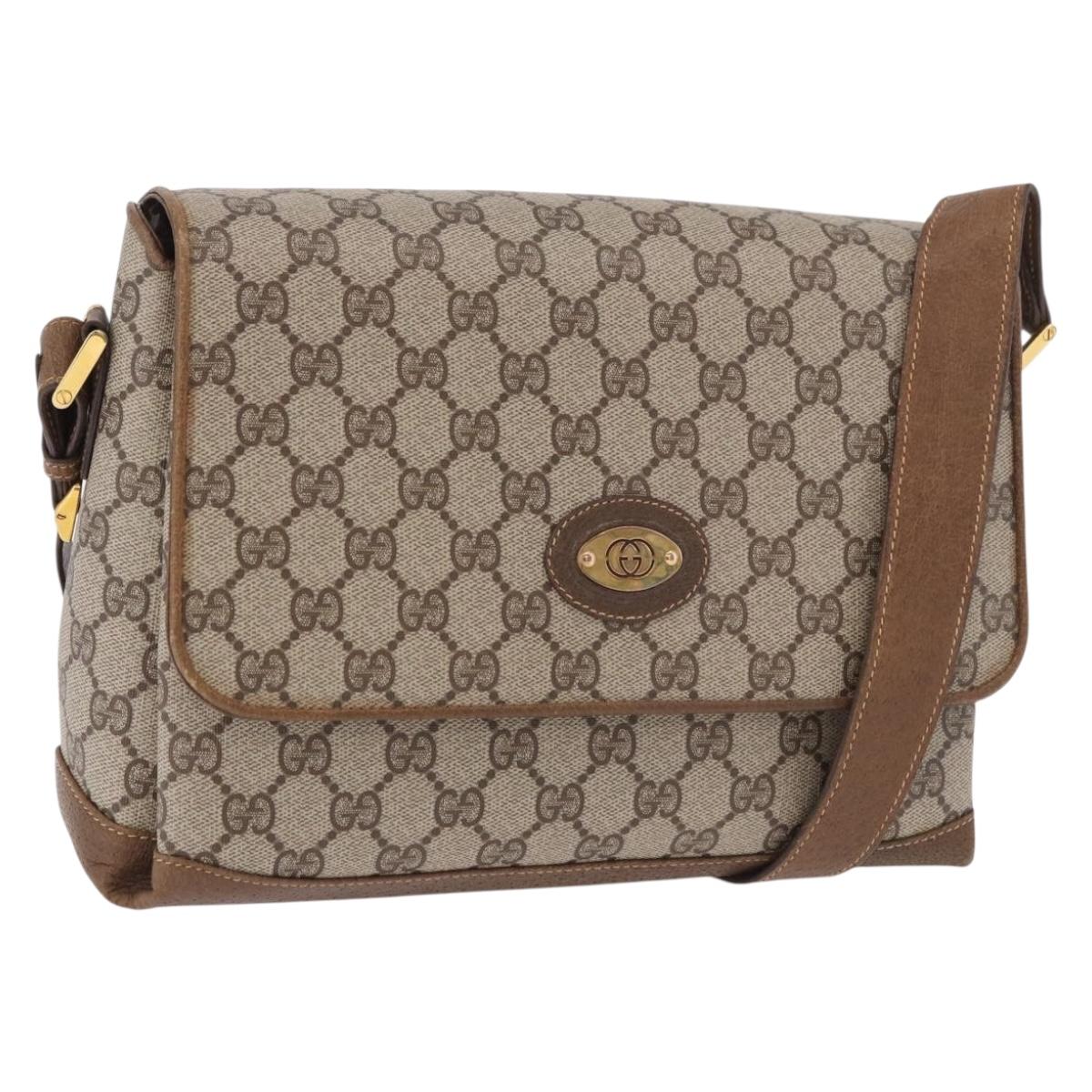 GUCCI GG Supreme Shoulder Bag PVC Beige Gold Auth 188325