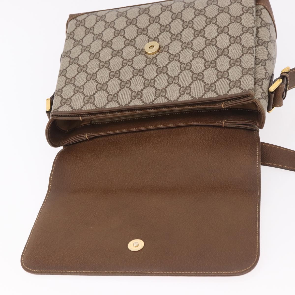 GUCCI GG Supreme Shoulder Bag PVC Beige Gold Auth 188325