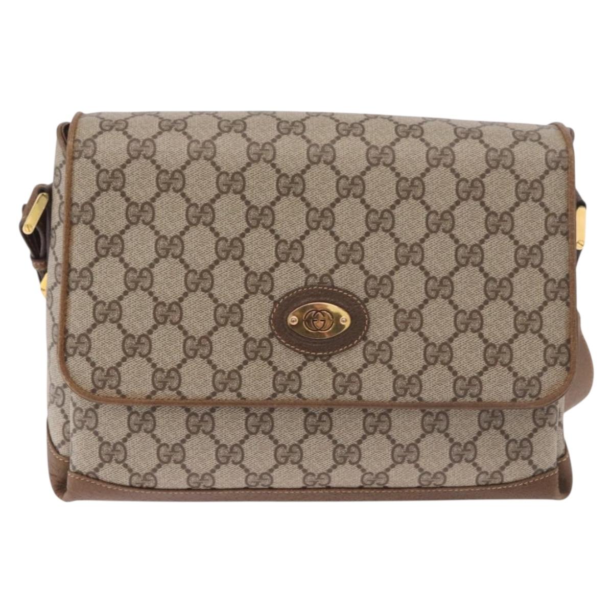 GUCCI GG Supreme Shoulder Bag PVC Beige Gold Auth 188325