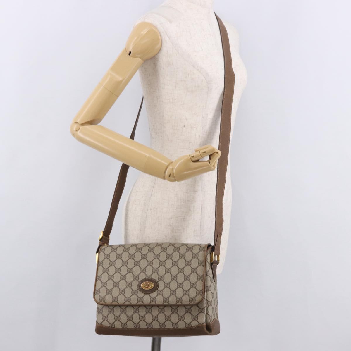 GUCCI GG Supreme Shoulder Bag PVC Beige Gold Auth 188325