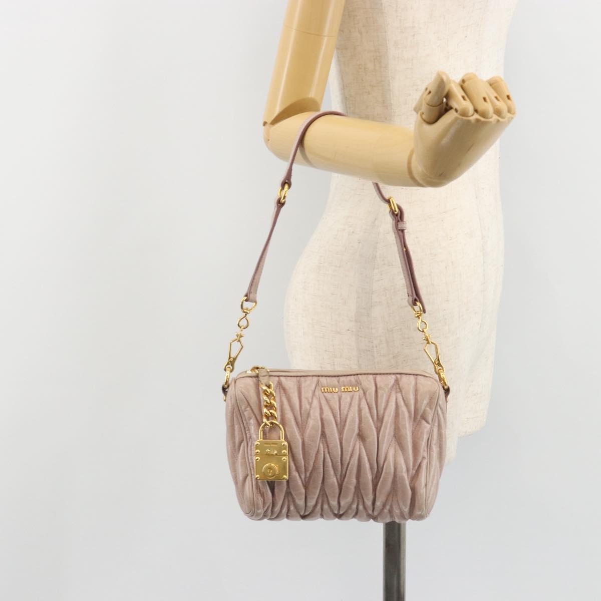 Miu Miu Matelasse Hand Bag Lamb Skin Pink Gold Auth 188328A