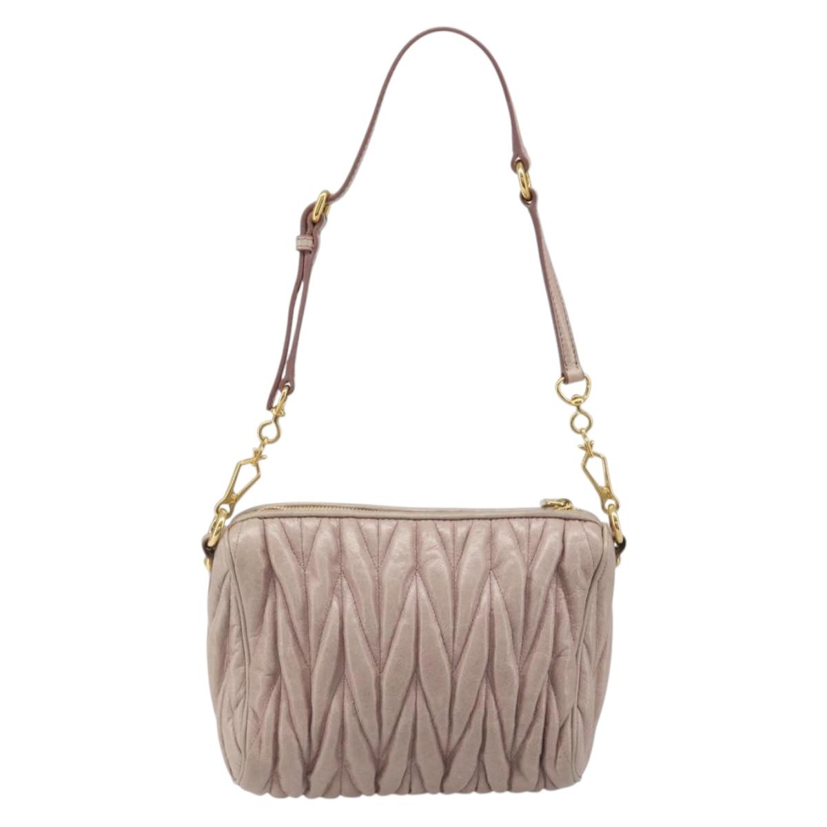 Miu Miu Matelasse Hand Bag Lamb Skin Pink Gold Auth 188328A