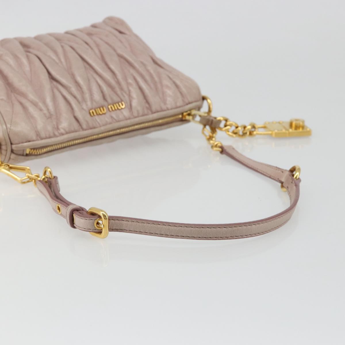 Miu Miu Matelasse Hand Bag Lamb Skin Pink Gold Auth 188328A