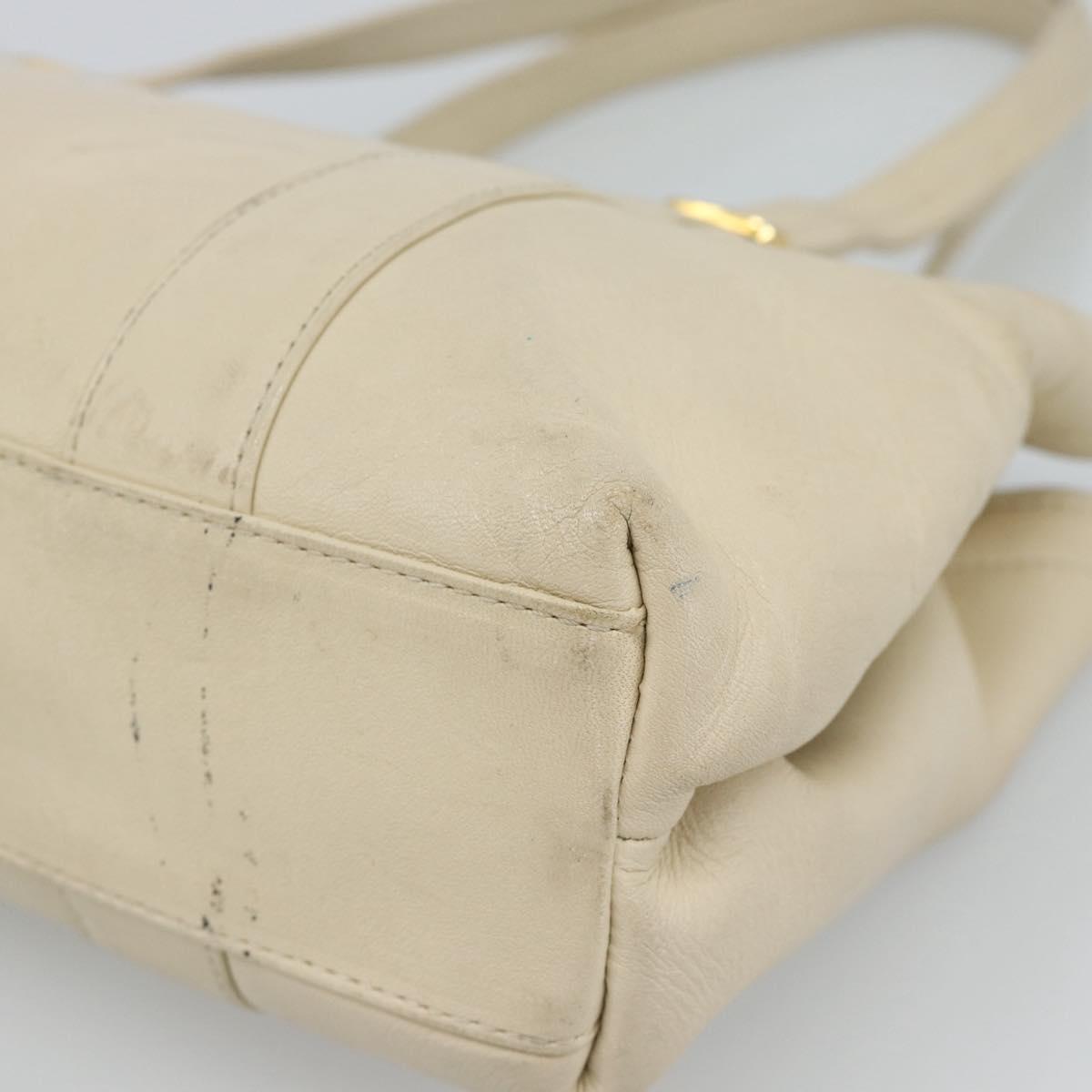 Christian Dior Hand Bag Leather Beige Gold Auth 188329