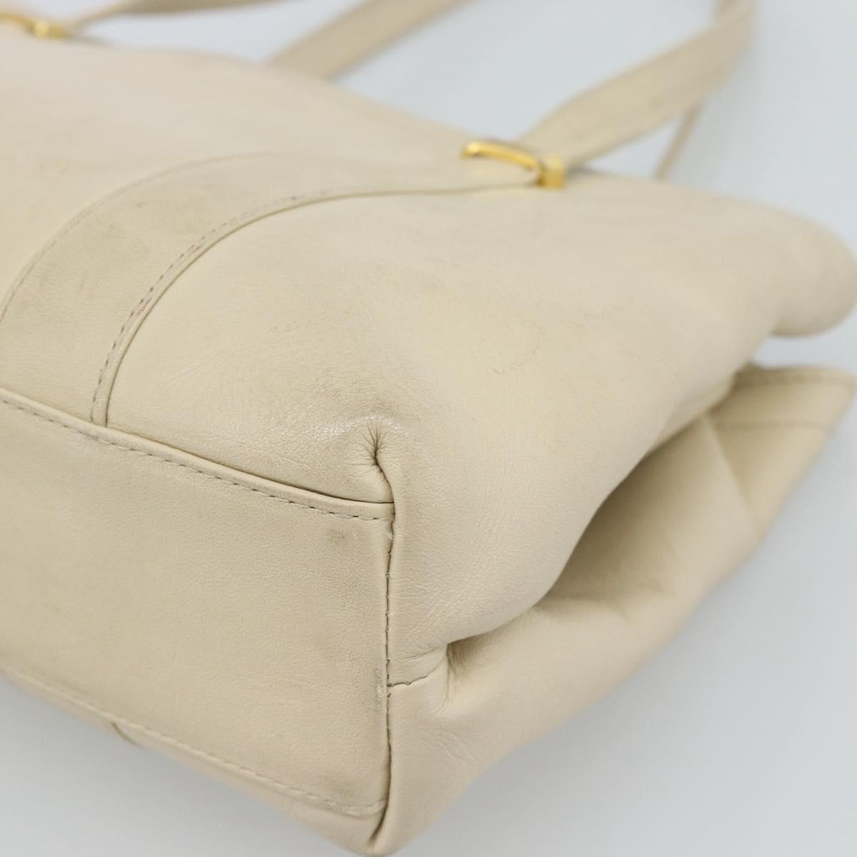 Christian Dior Hand Bag Leather Beige Gold Auth 188329