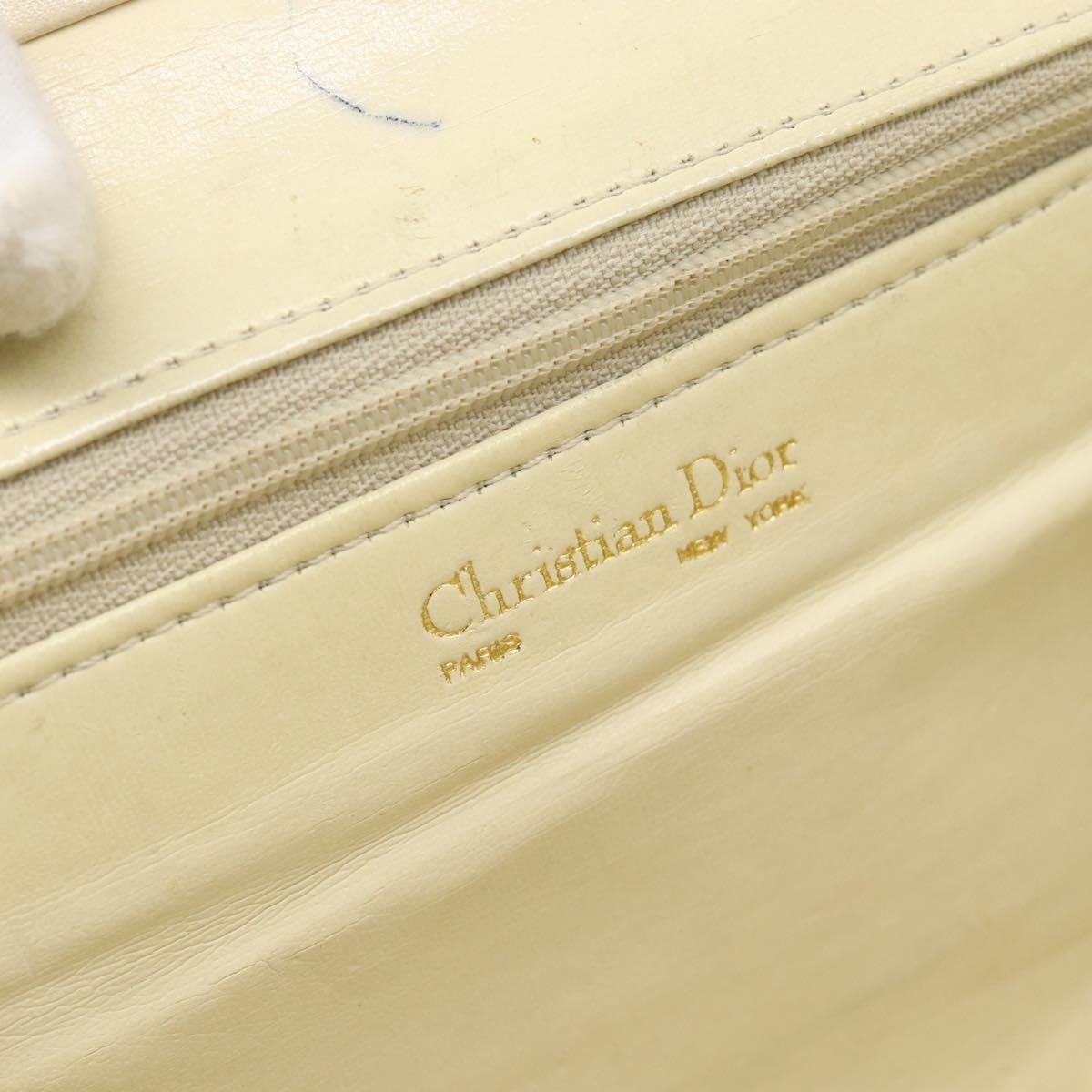 Christian Dior Hand Bag Leather Beige Gold Auth 188329