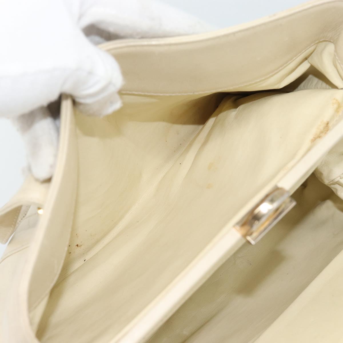 Christian Dior Hand Bag Leather Beige Gold Auth 188329