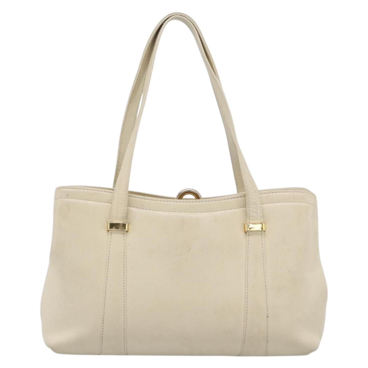 Christian Dior Hand Bag Leather Beige Gold Auth 188329