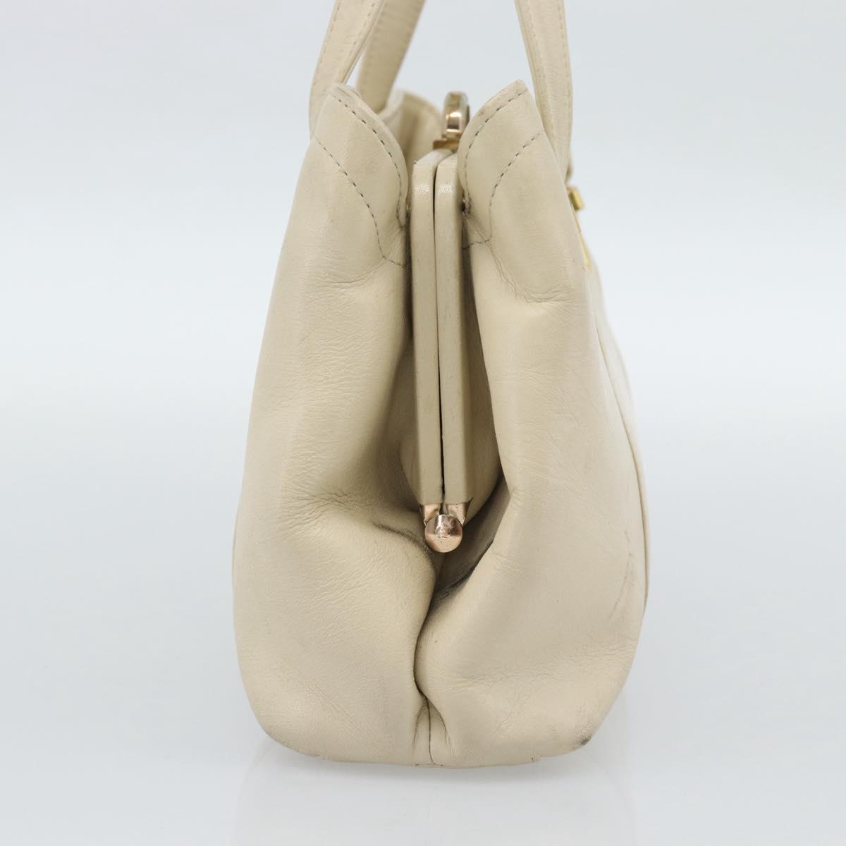 Christian Dior Hand Bag Leather Beige Gold Auth 188329