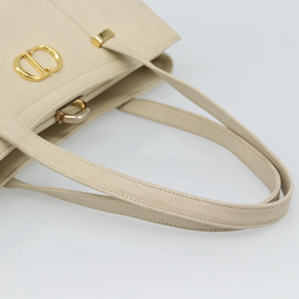 Christian Dior Hand Bag Leather Beige Gold Auth 188329