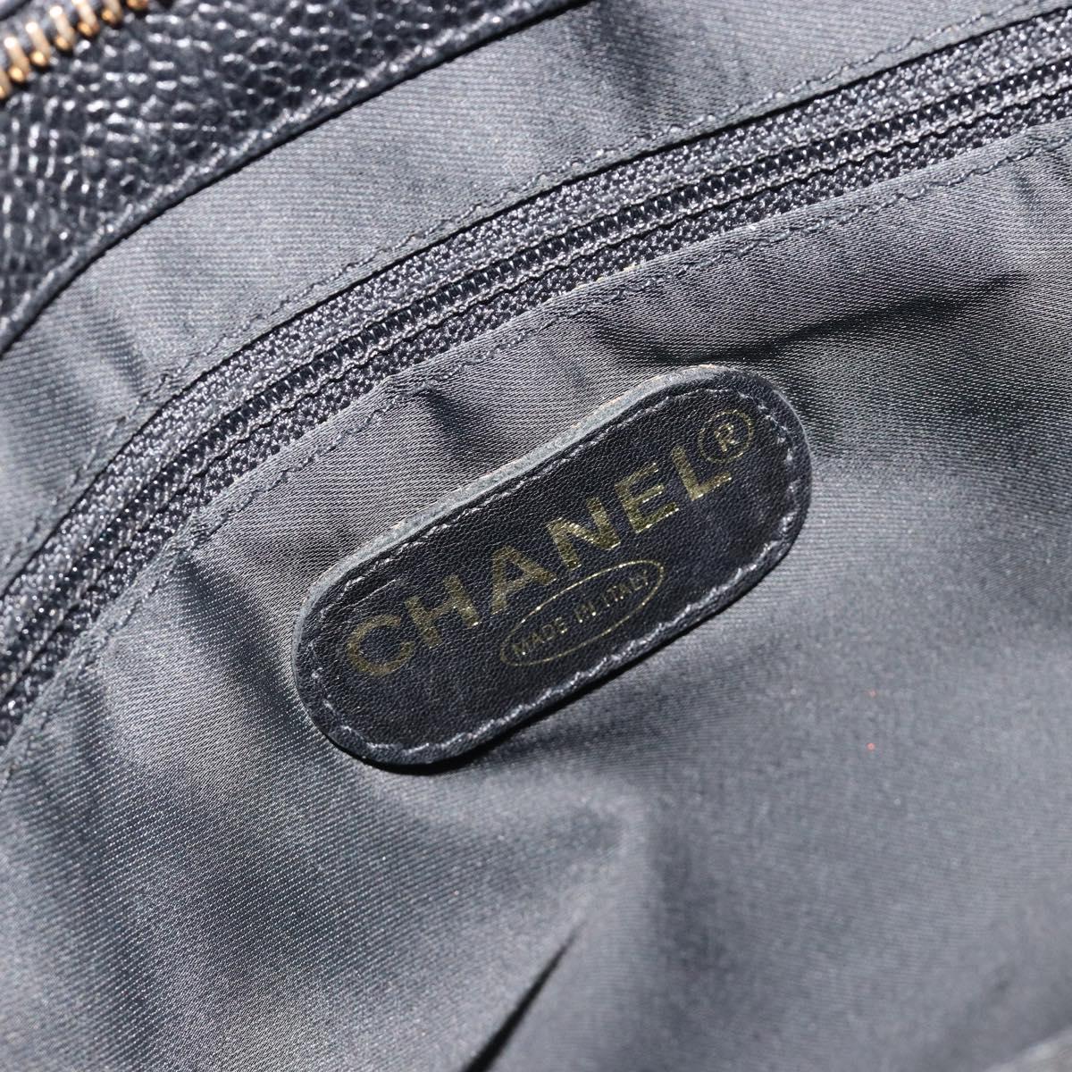 CHANEL Tote Bag Caviar Skin Black Gold CC Auth 188330A