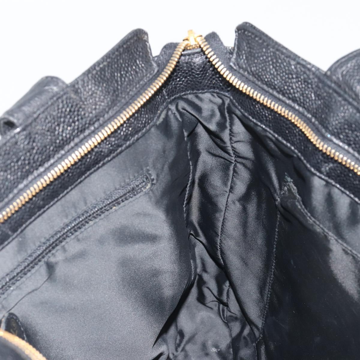CHANEL Tote Bag Caviar Skin Black Gold CC Auth 188330A