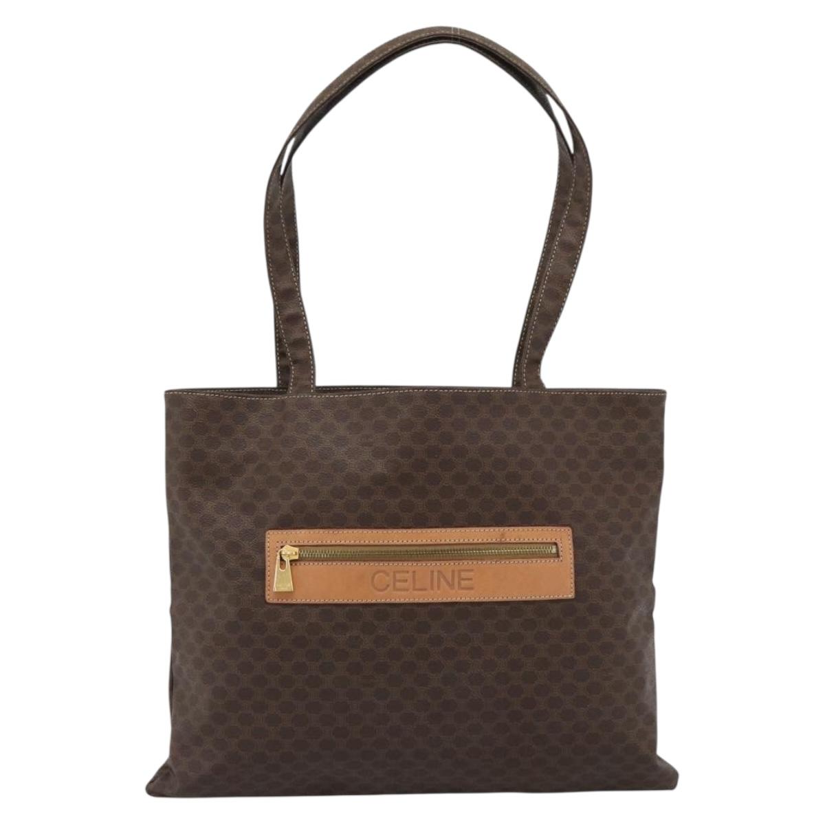 CELINE Macadam Canvas Tote Bag PVC Leather Brown gold Auth 188332A