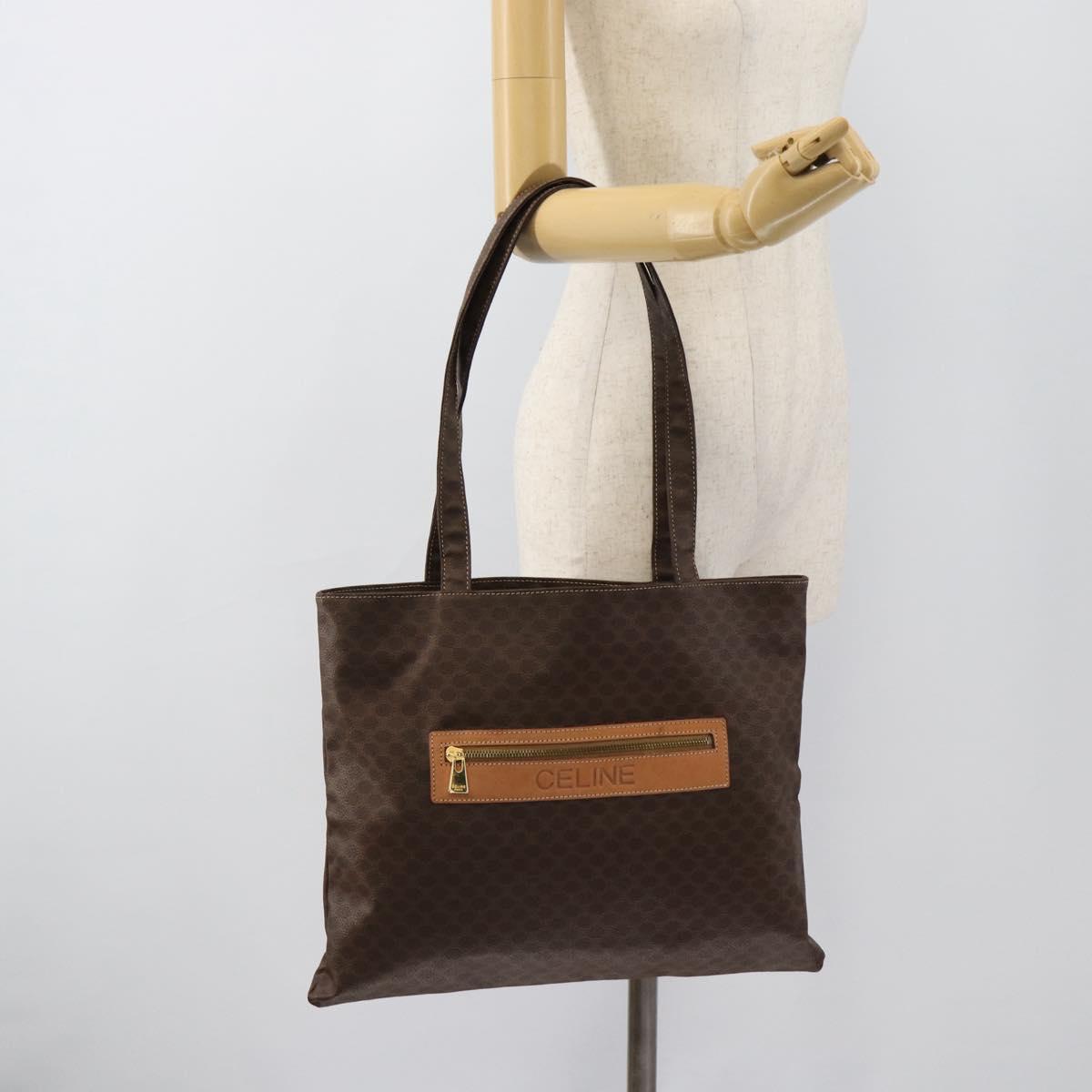 CELINE Macadam Canvas Tote Bag PVC Leather Brown gold Auth 188332A