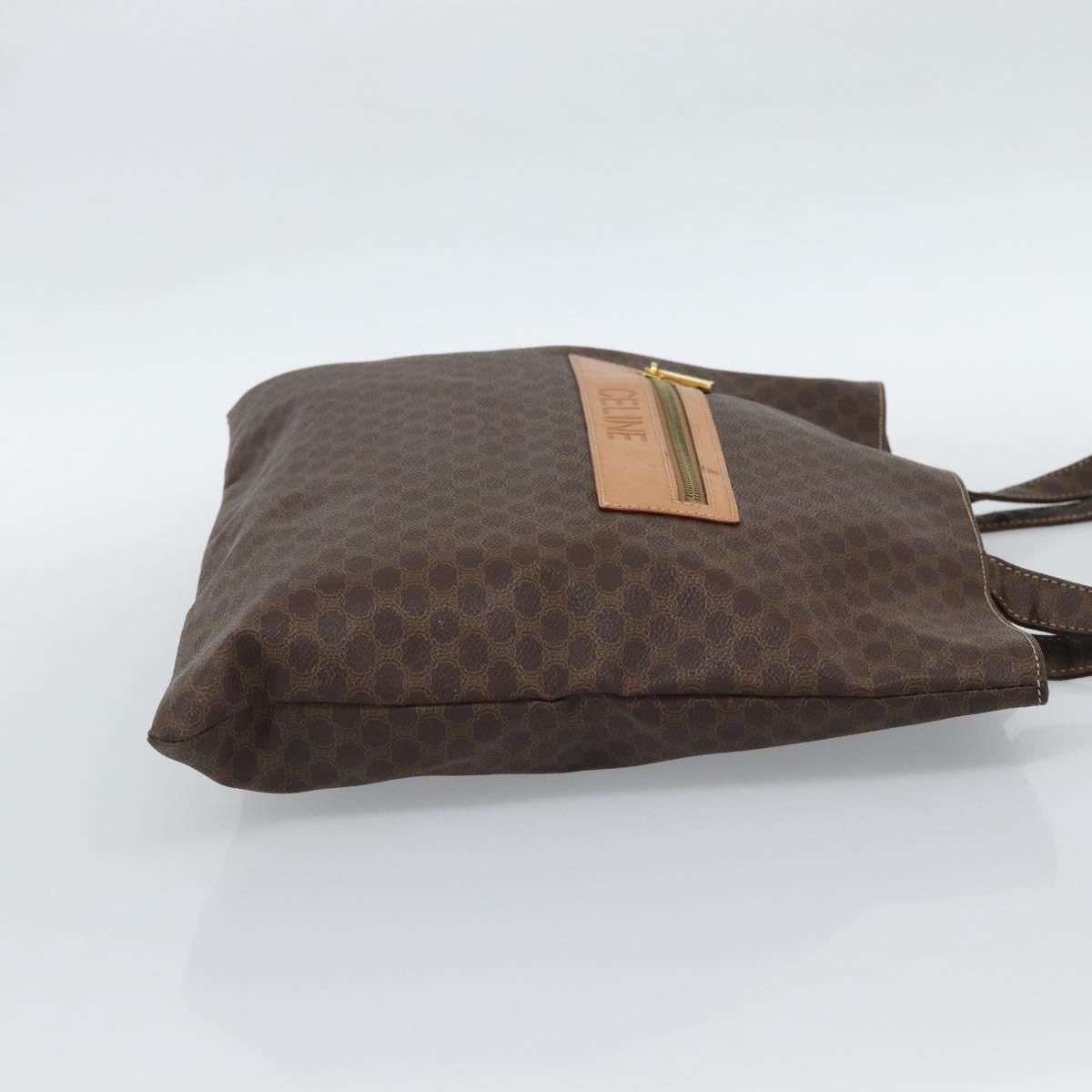 CELINE Macadam Canvas Tote Bag PVC Leather Brown gold Auth 188332A