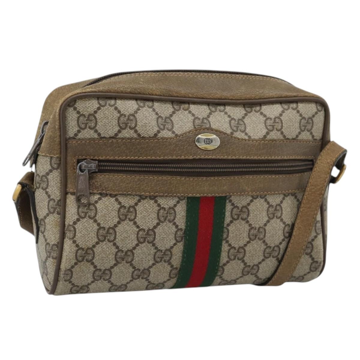 GUCCI GG Supreme Shoulder Bag PVC Beige Auth 188336