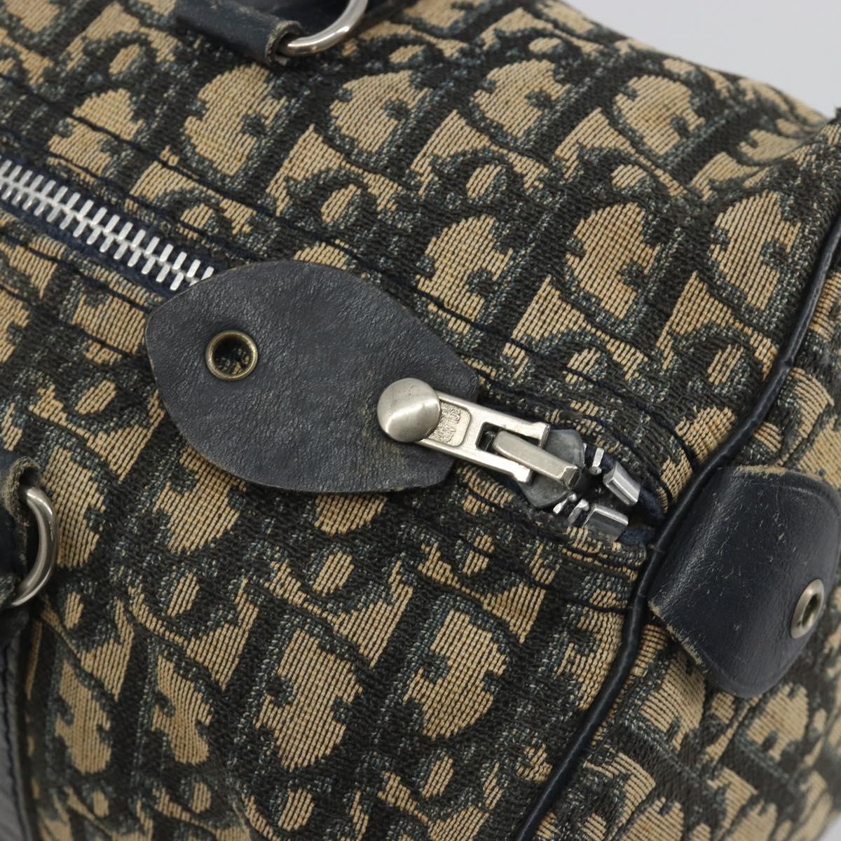 Christian Dior Trotter Canvas Boston Bag Navy Silver Auth 188337