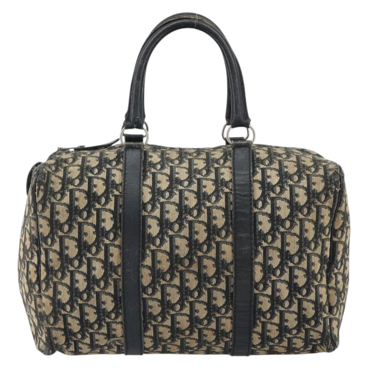 Christian Dior Trotter Canvas Boston Bag Navy Silver Auth 188337