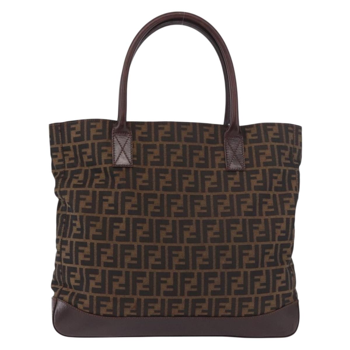 FENDI Zucca Canvas Tote Bag Black Brown Auth 188339A