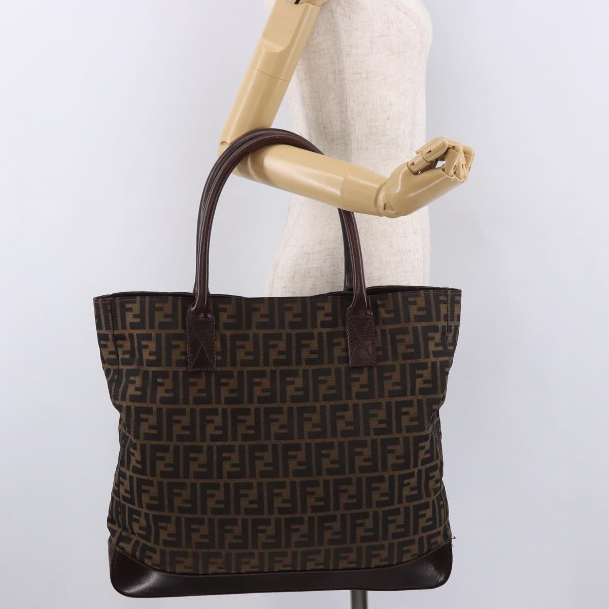 FENDI Zucca Canvas Tote Bag Black Brown Auth 188339A