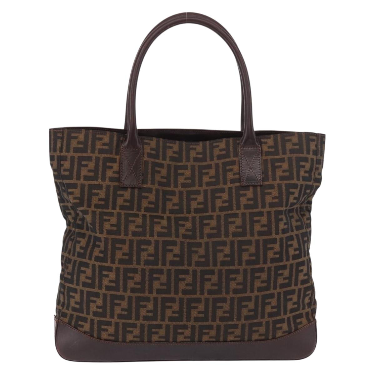 FENDI Zucca Canvas Tote Bag Black Brown Auth 188339A