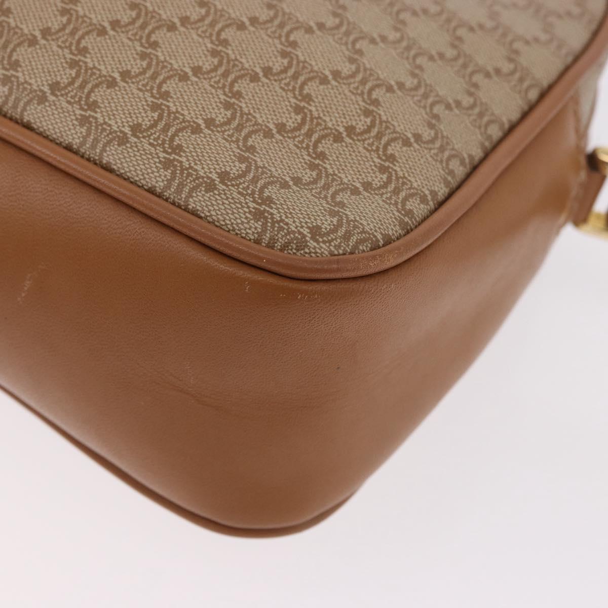 CELINE Macadam Canvas Shoulder Bag PVC Beige Gold Auth 188342A