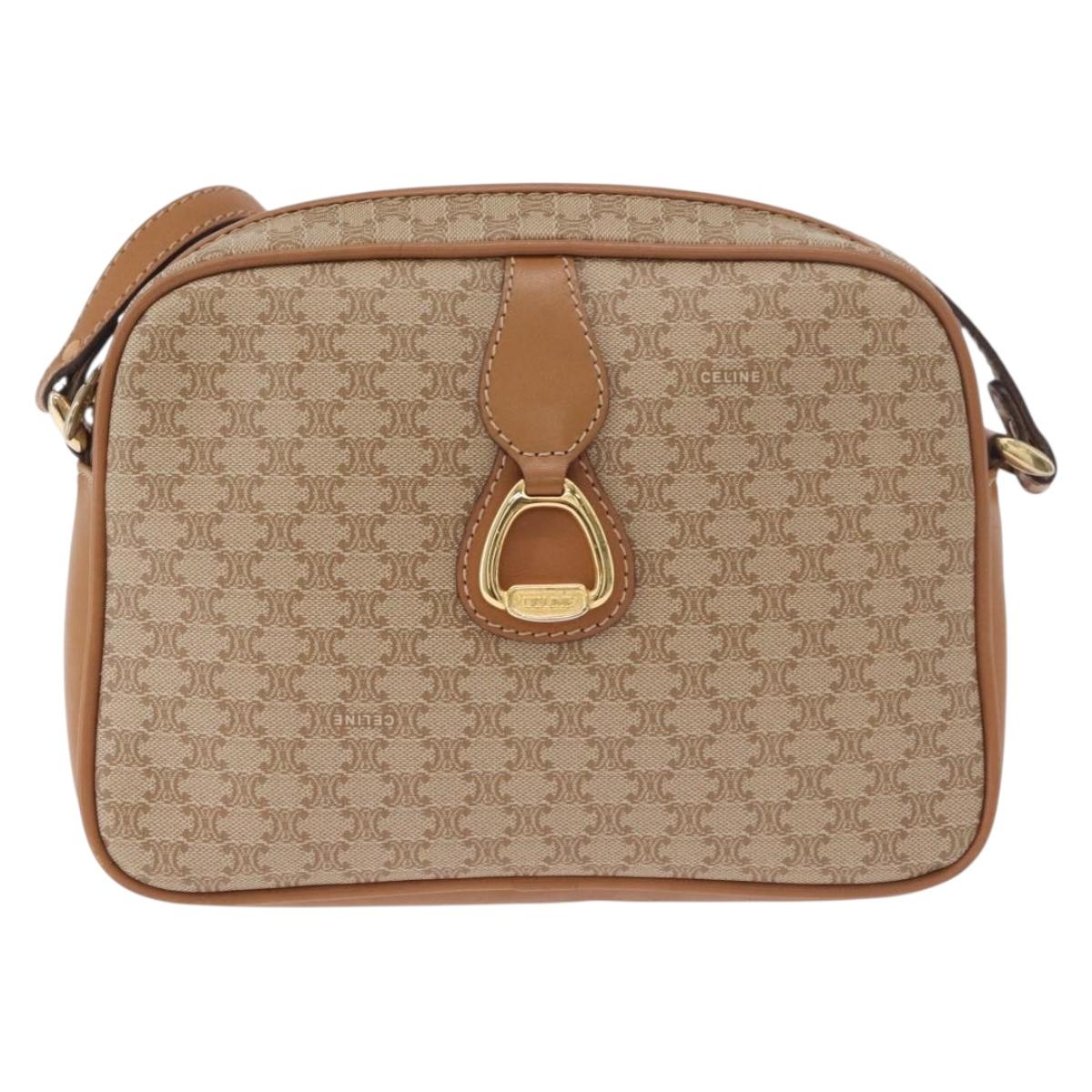 CELINE Macadam Canvas Shoulder Bag PVC Beige Gold Auth 188342A