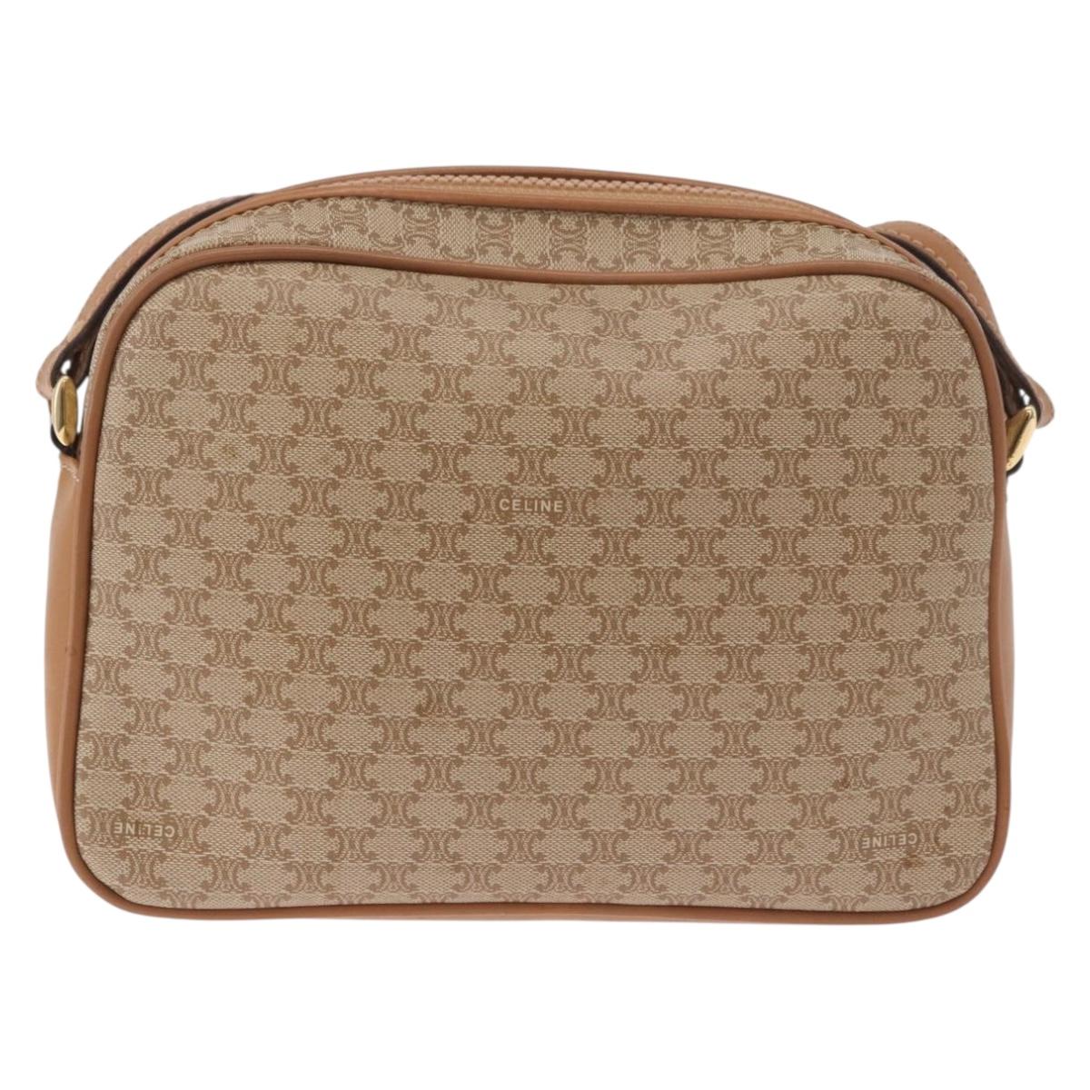 CELINE Macadam Canvas Shoulder Bag PVC Beige Gold Auth 188342A