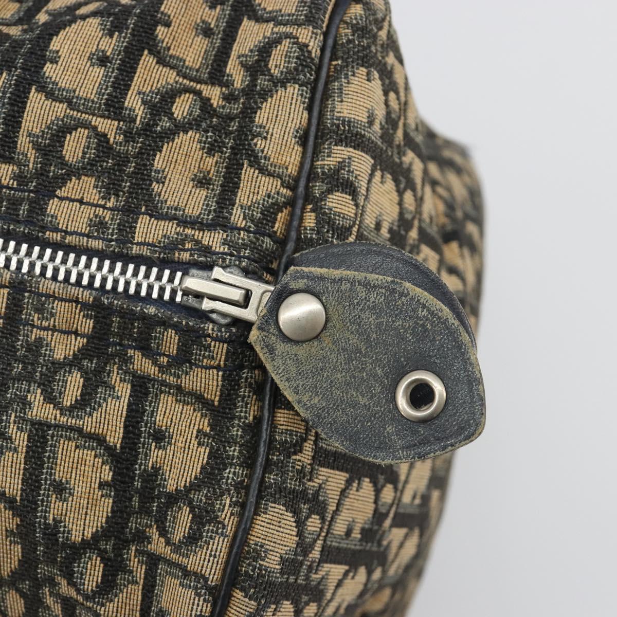Christian Dior Trotter Canvas Boston Bag Navy Silver Auth 188347