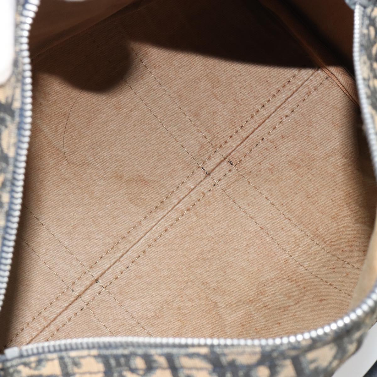 Christian Dior Trotter Canvas Boston Bag Navy Silver Auth 188347
