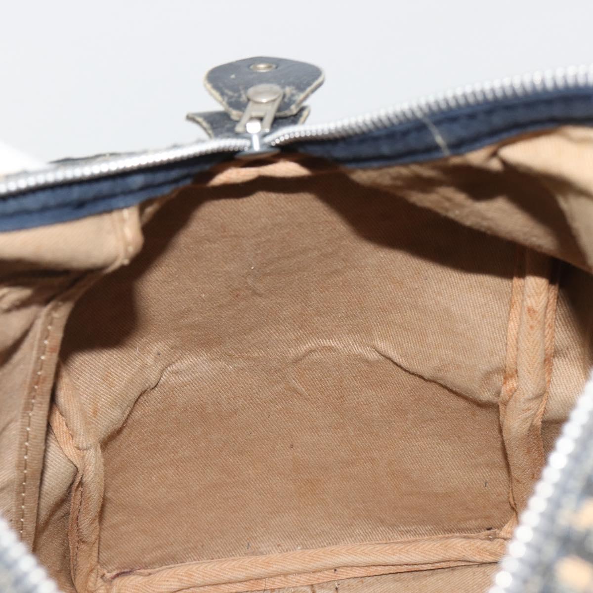 Christian Dior Trotter Canvas Boston Bag Navy Silver Auth 188347