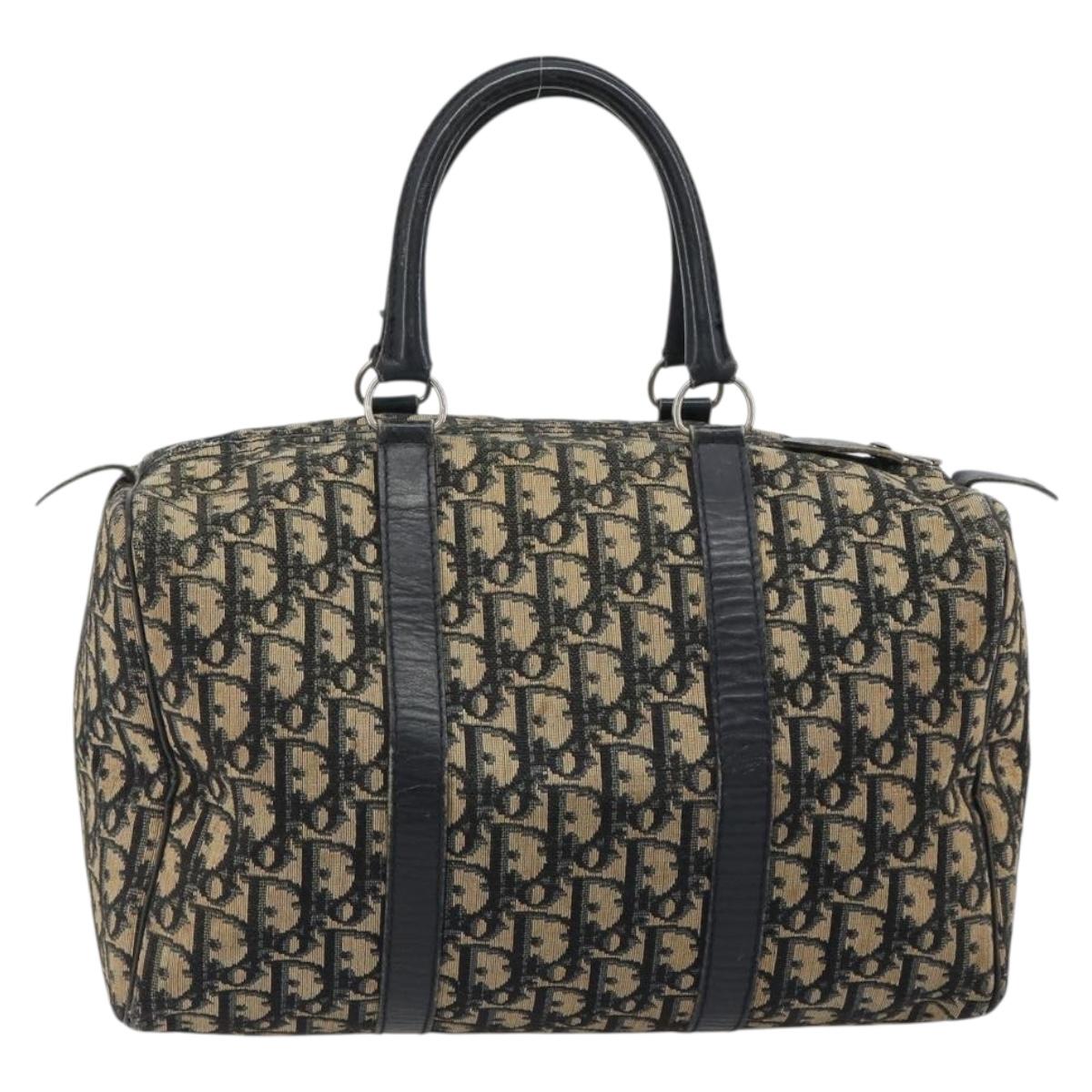Christian Dior Trotter Canvas Boston Bag Navy Silver Auth 188347