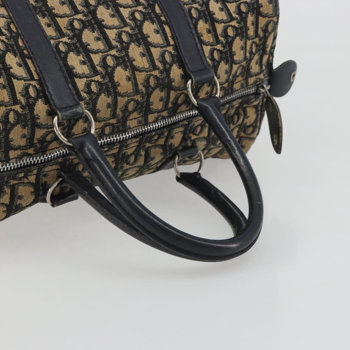 Christian Dior Trotter Canvas Boston Bag Navy Silver Auth 188347