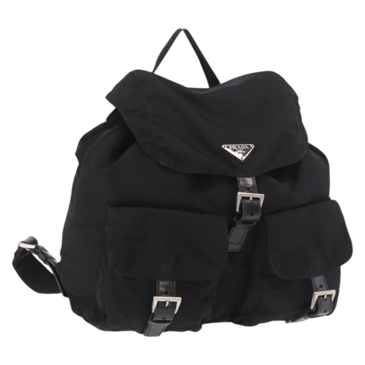PRADA Backpack Nylon Black Silver Auth 188348
