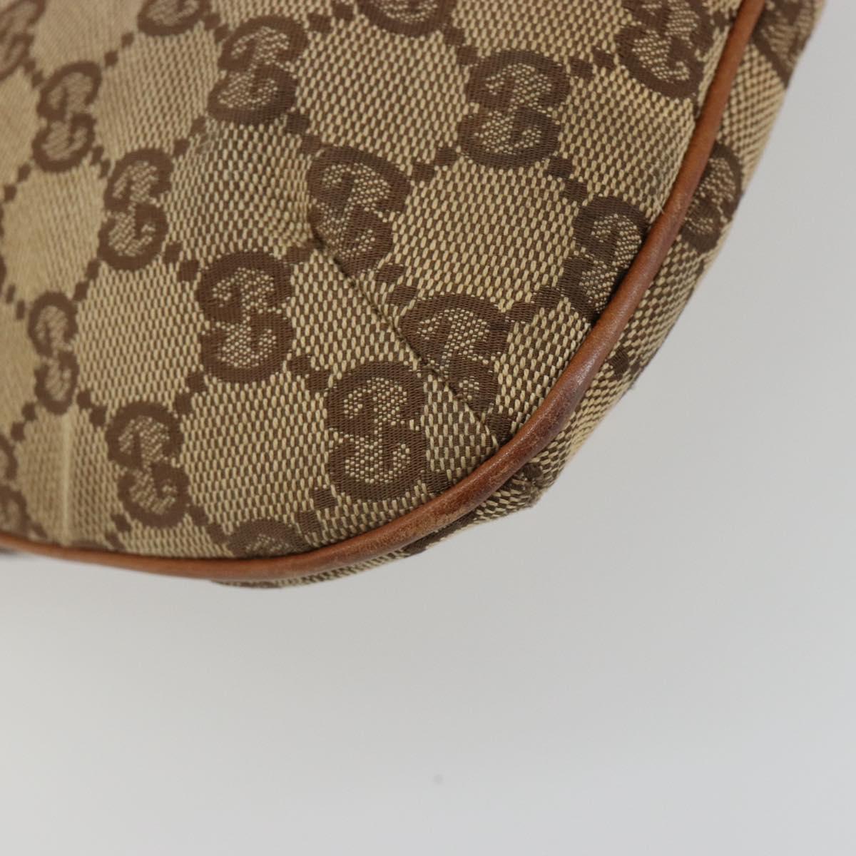 GUCCI Horsebit GG Canvas Shoulder Bag Beige Gold 159301 Auth 188349