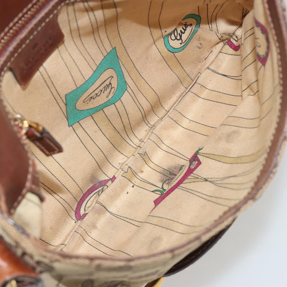 GUCCI Horsebit GG Canvas Shoulder Bag Beige Gold 159301 Auth 188349