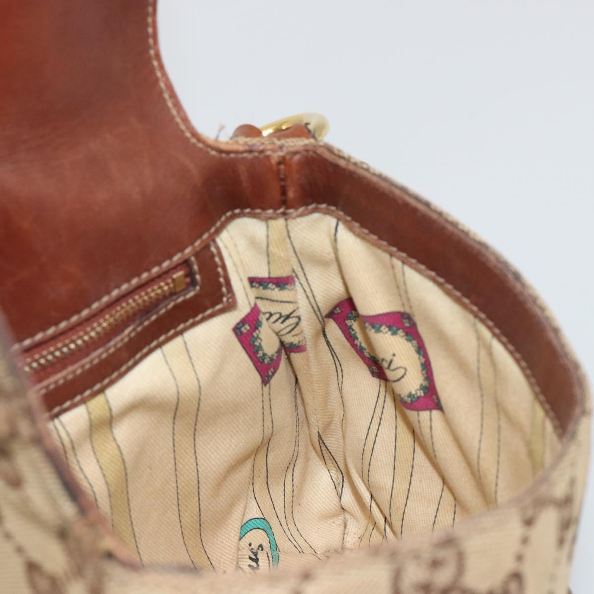 GUCCI Horsebit GG Canvas Shoulder Bag Beige Gold 159301 Auth 188349