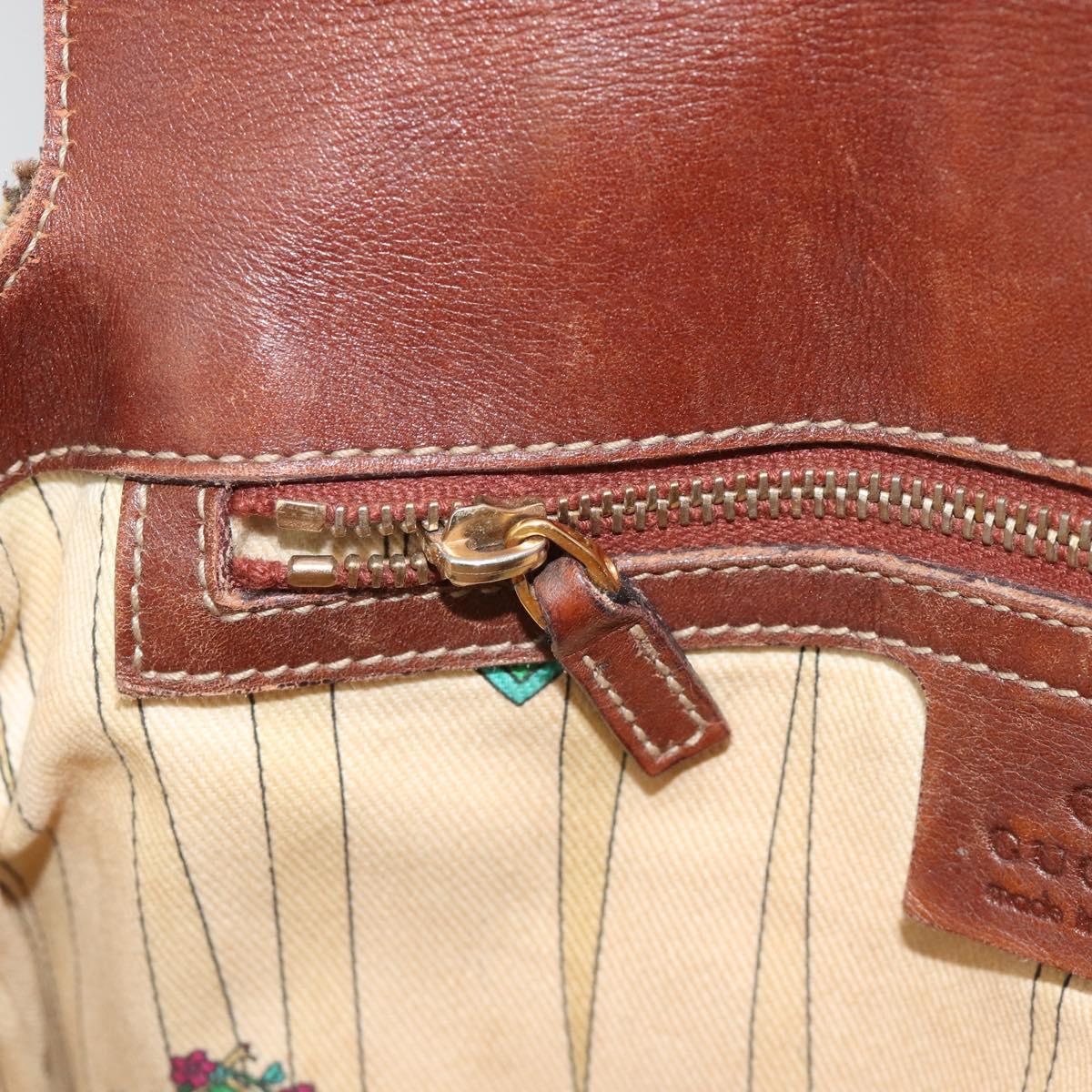 GUCCI Horsebit GG Canvas Shoulder Bag Beige Gold 159301 Auth 188349