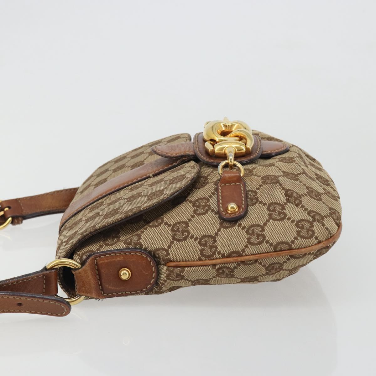 GUCCI Horsebit GG Canvas Shoulder Bag Beige Gold 159301 Auth 188349