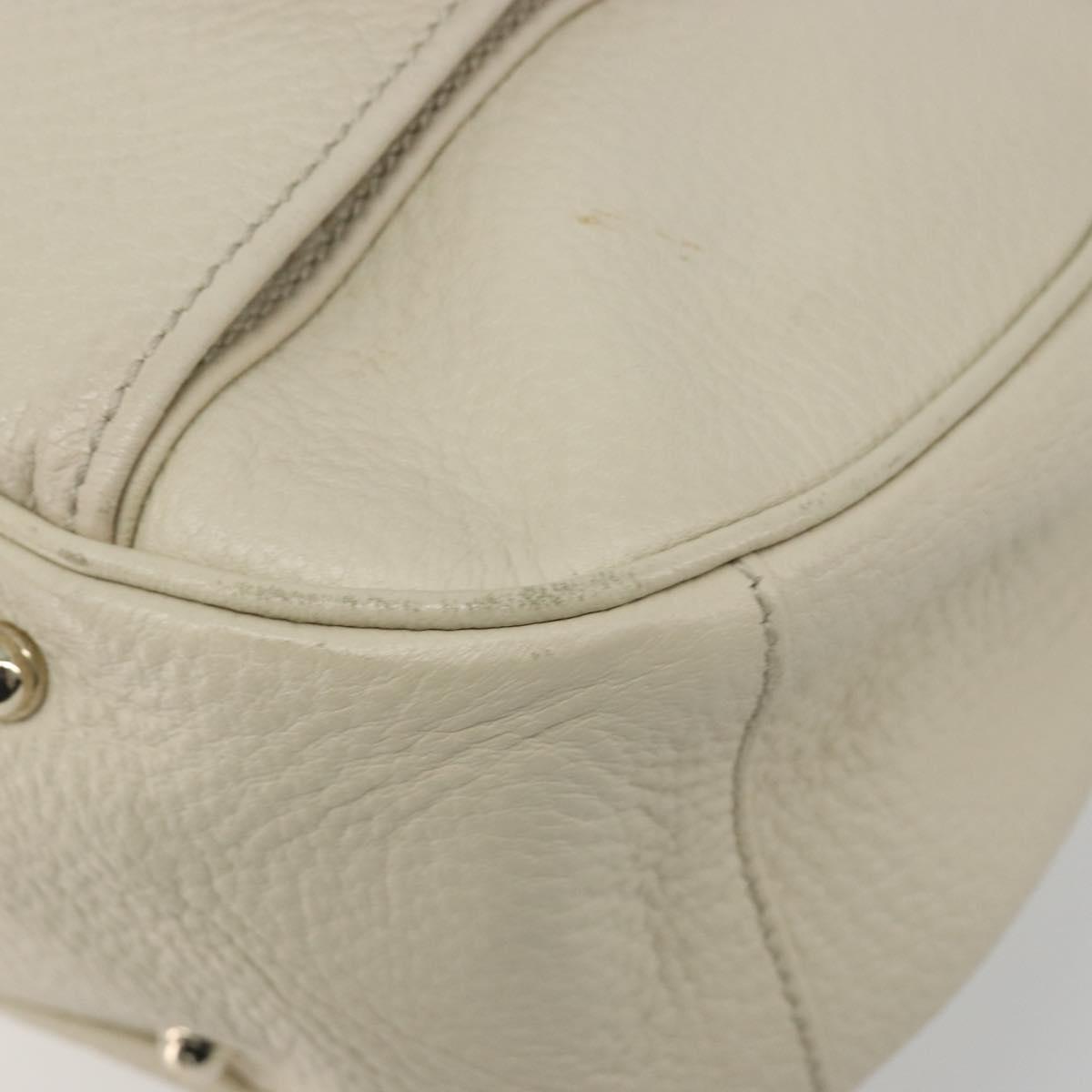 GUCCI Bamboo Hand Bag Leather White Gold 137383 Auth 188350A