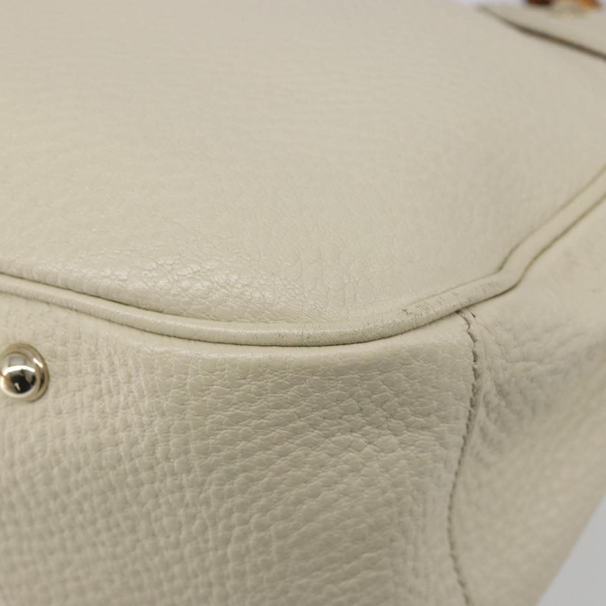 GUCCI Bamboo Hand Bag Leather White Gold 137383 Auth 188350A