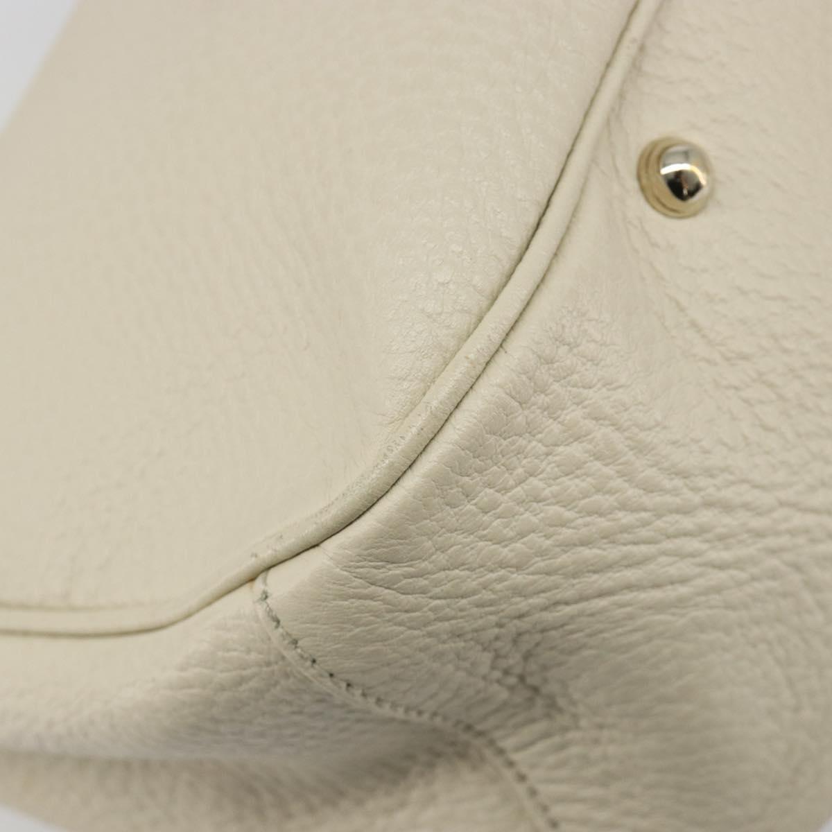 GUCCI Bamboo Hand Bag Leather White Gold 137383 Auth 188350A