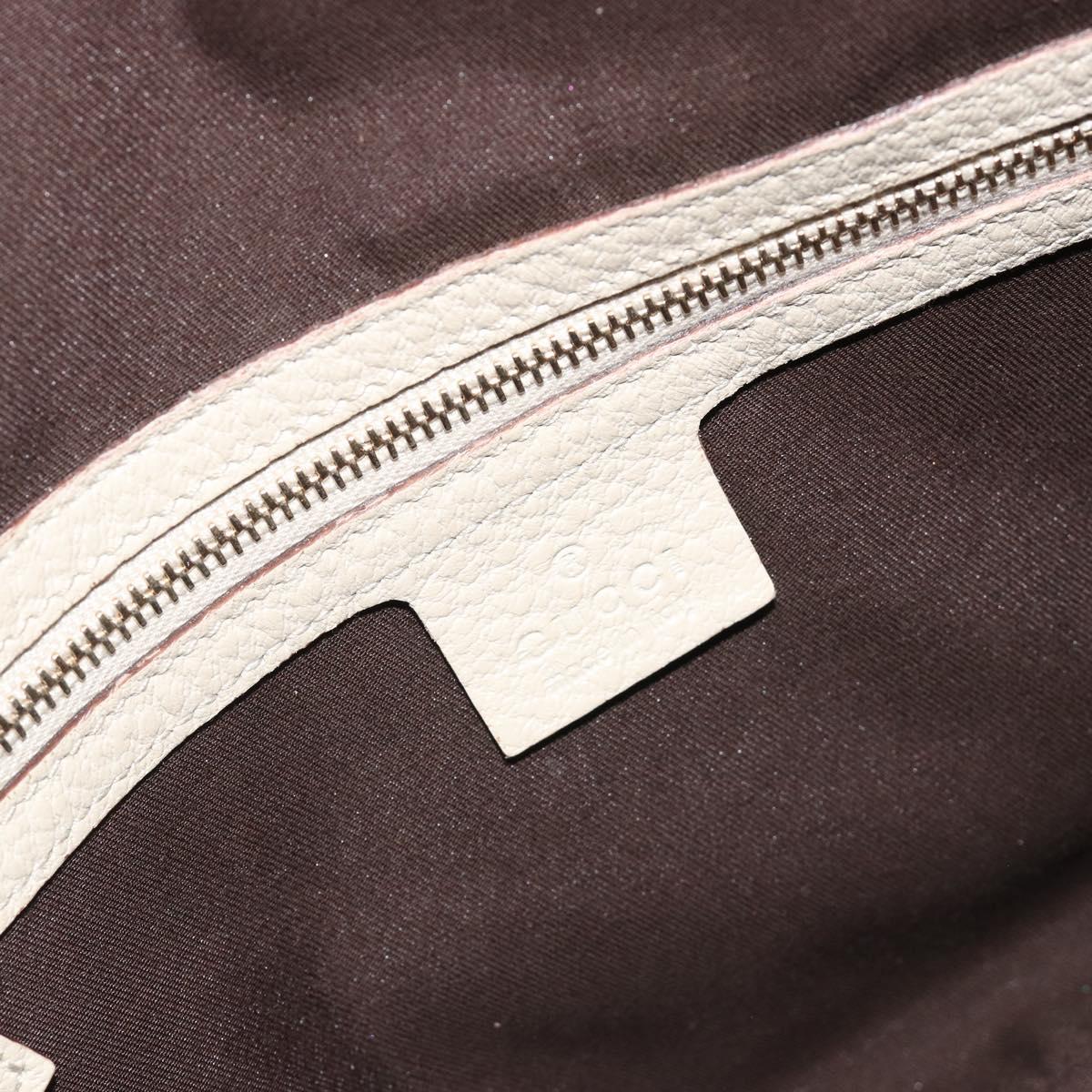 GUCCI Bamboo Hand Bag Leather White Gold 137383 Auth 188350A