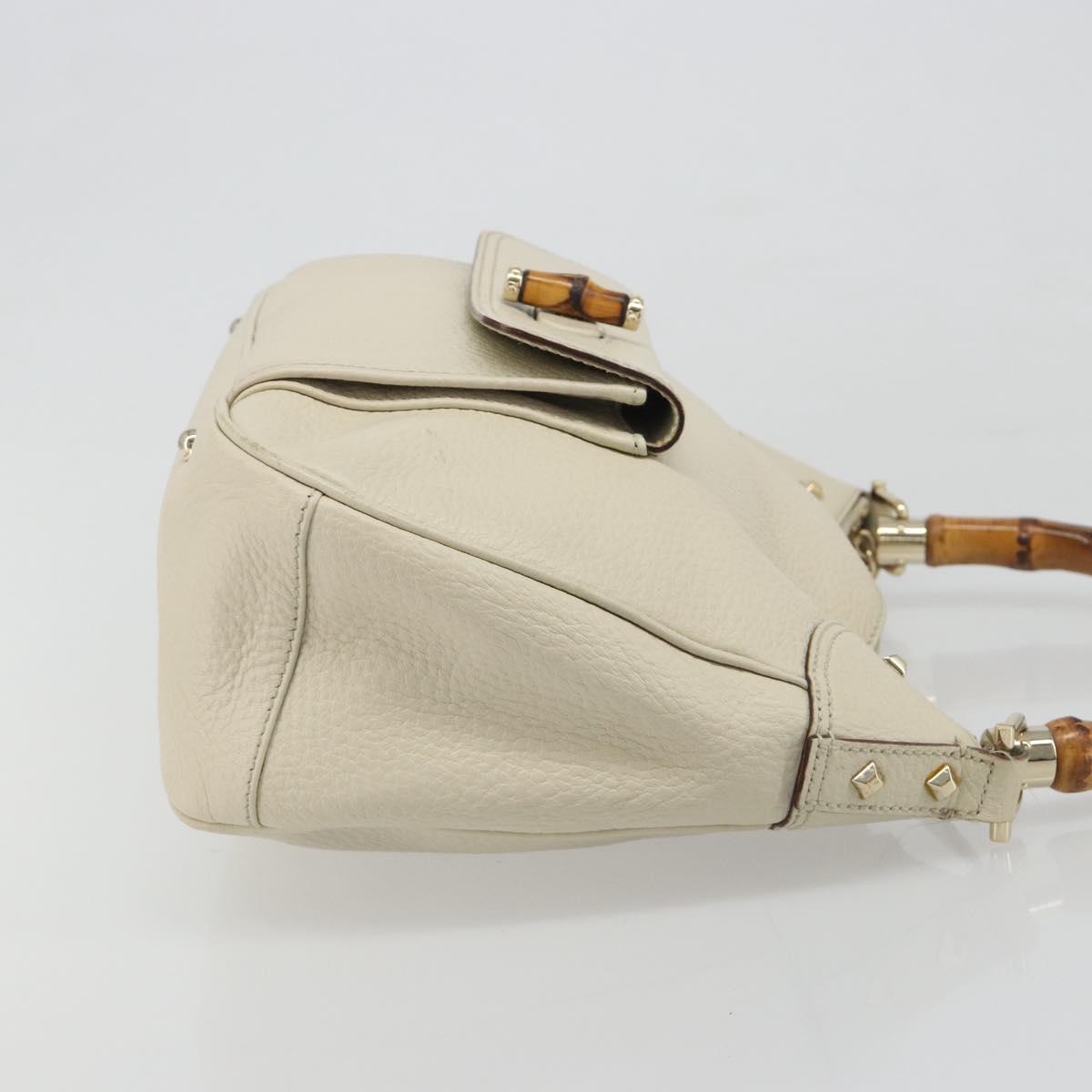 GUCCI Bamboo Hand Bag Leather White Gold 137383 Auth 188350A