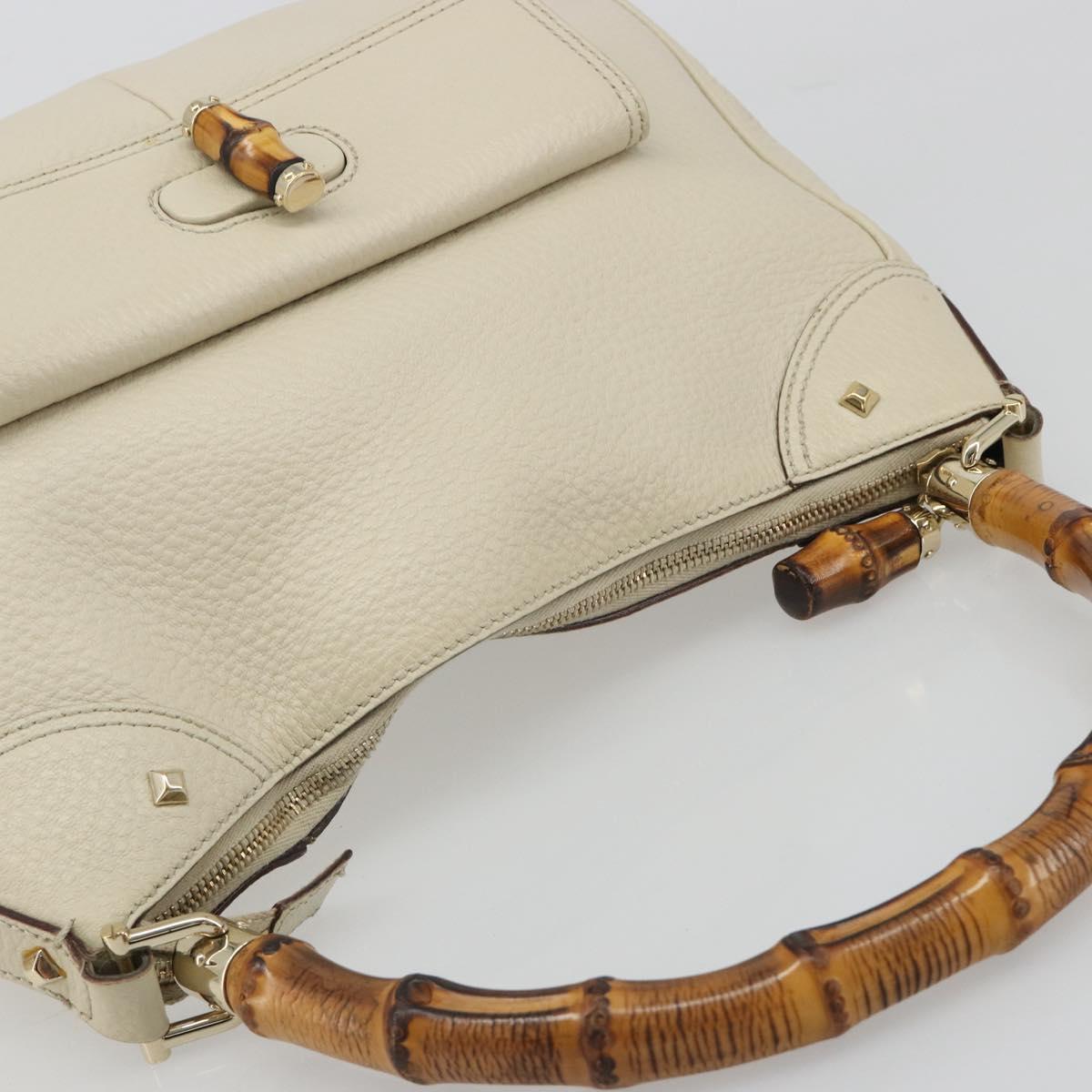 GUCCI Bamboo Hand Bag Leather White Gold 137383 Auth 188350A