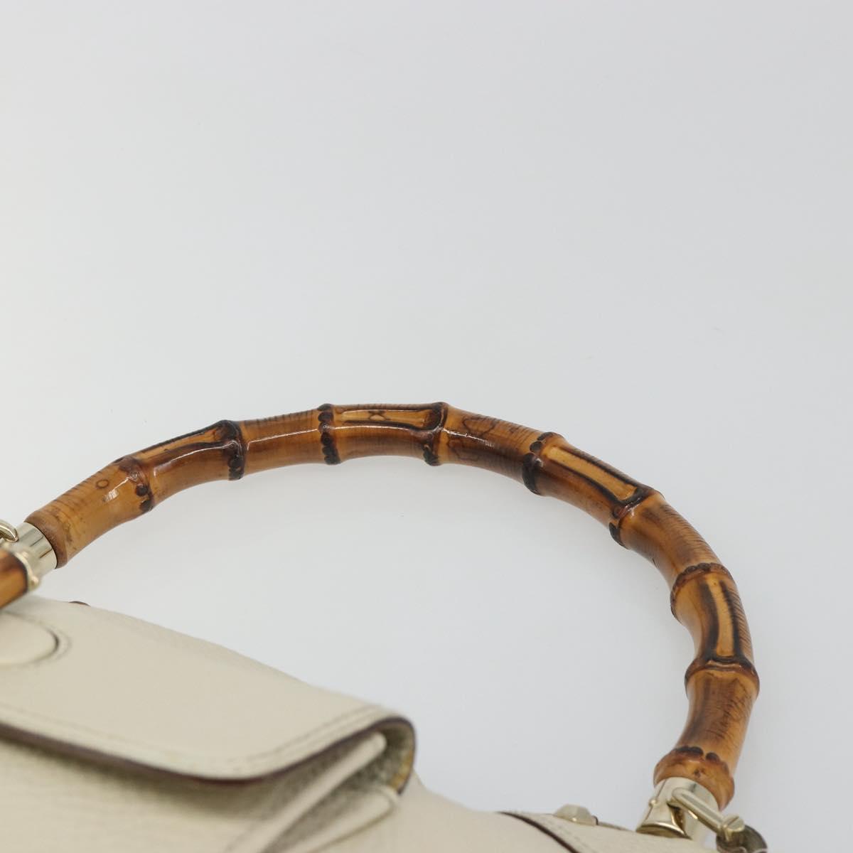 GUCCI Bamboo Hand Bag Leather White Gold 137383 Auth 188350A